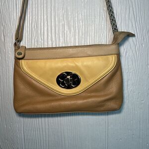 Emma Fox Leather Cross‎ Body Purse Gold Chain & Leather Strap Brown Tan